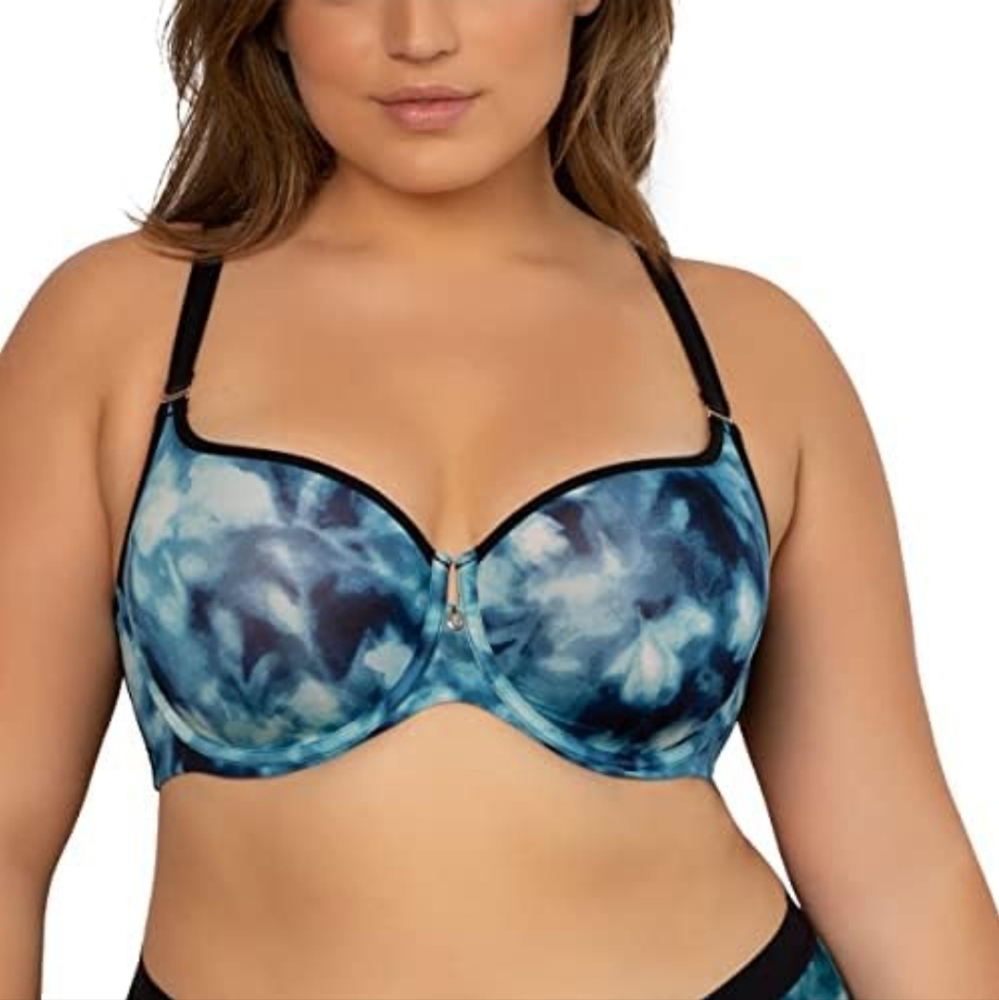 Curvy Couture Tulip Smoothing Push-Up Bra LIKE NEW 40D Blue Black Sexy E-2205